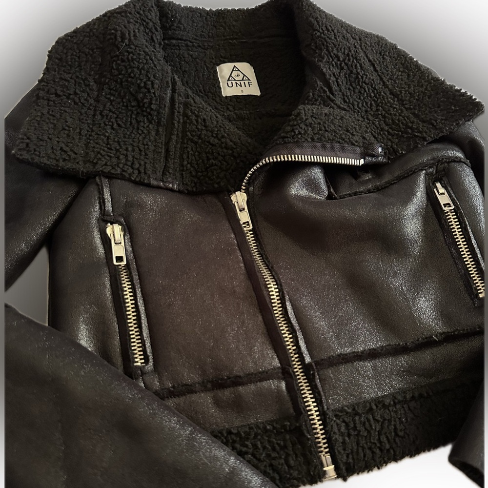 Unif Black Sabbath Faux Leather Sherpa Moto Jacket small - Picture 2 of 7